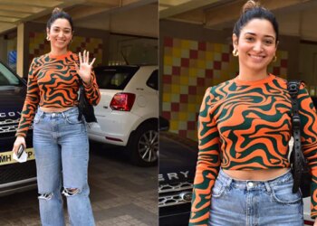 Tamannaah Bhatia Makes A Ripple Effect With Her Vibrant Orange Sweater